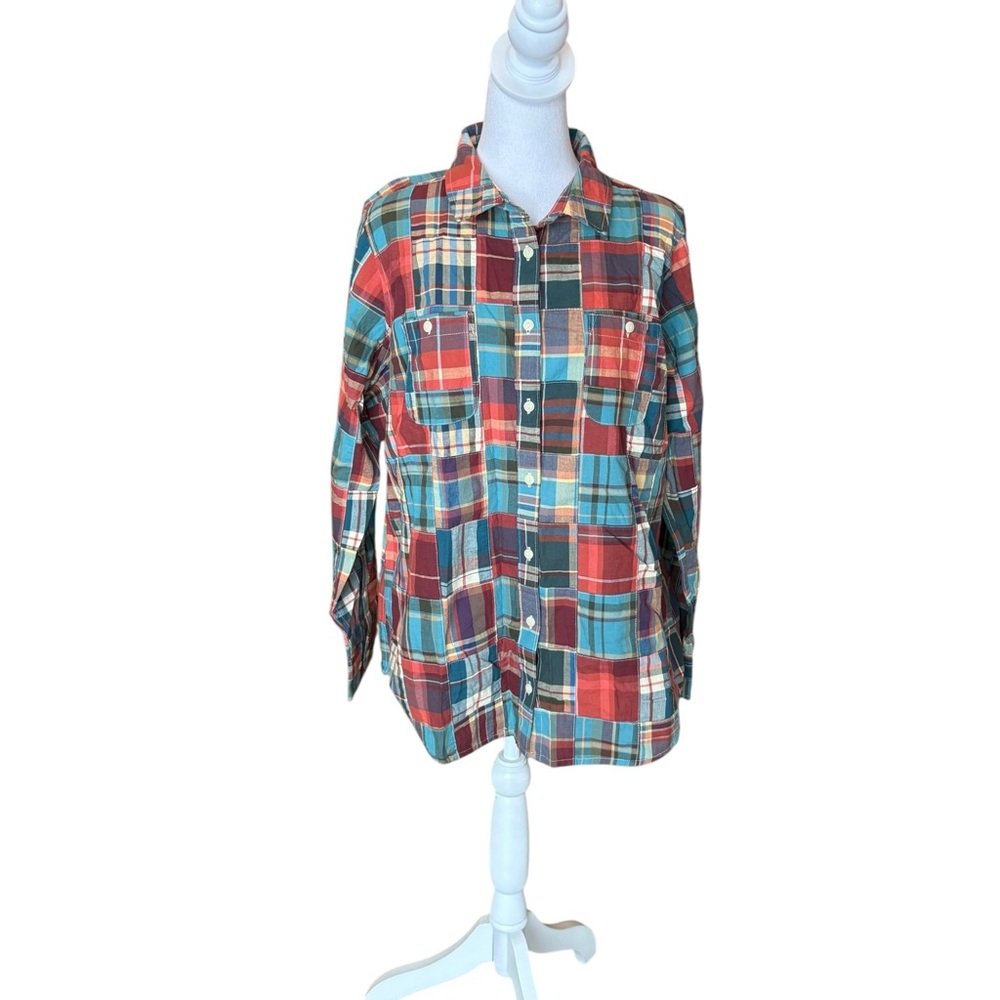 Ll Bean Plaid Patchwork Long Sleeve Button Up Shi… - image 1